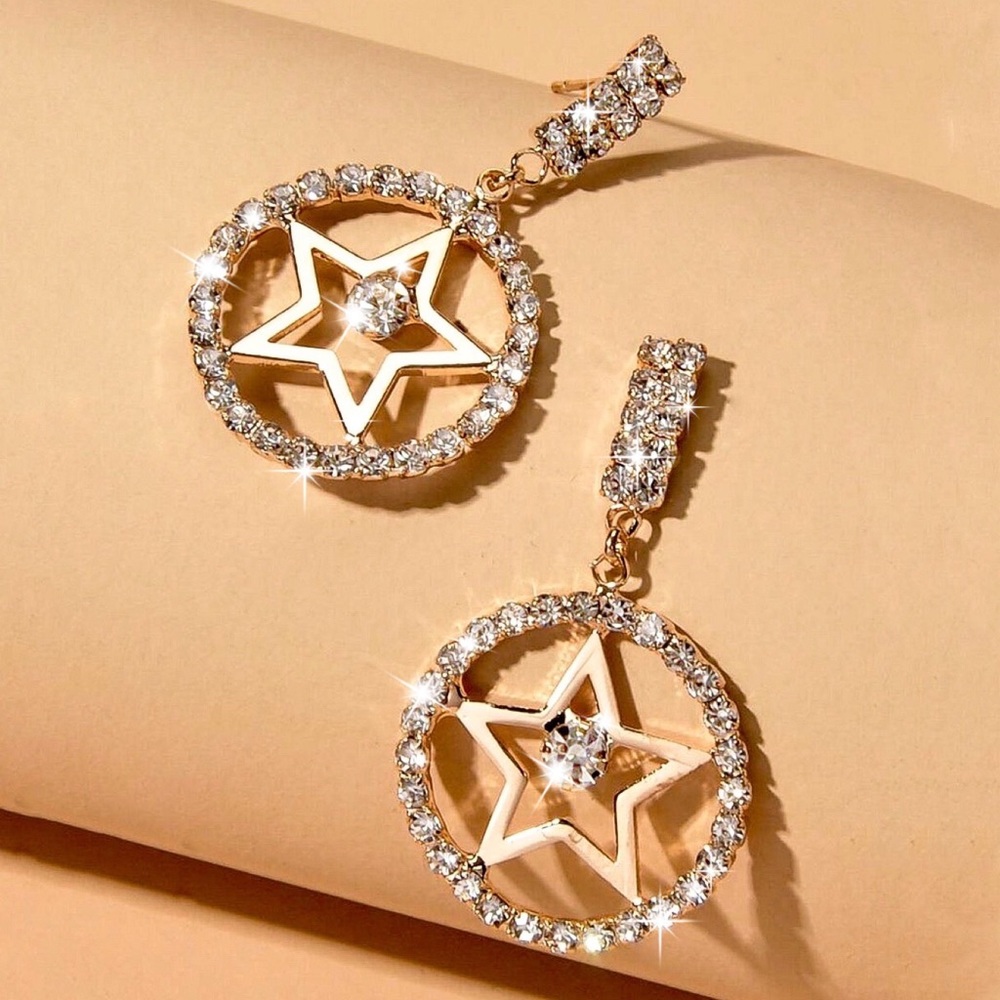 Any 2/$20! Gold/Crystal Circle/Star Stud Earrings - Picture 5 of 7